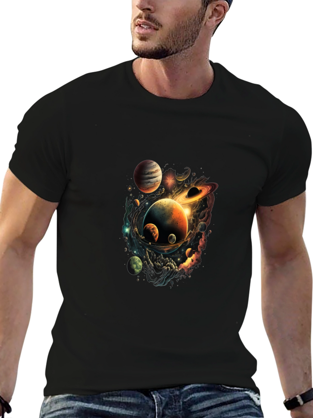 Cosmic Planets Graphic Black T-Shirt