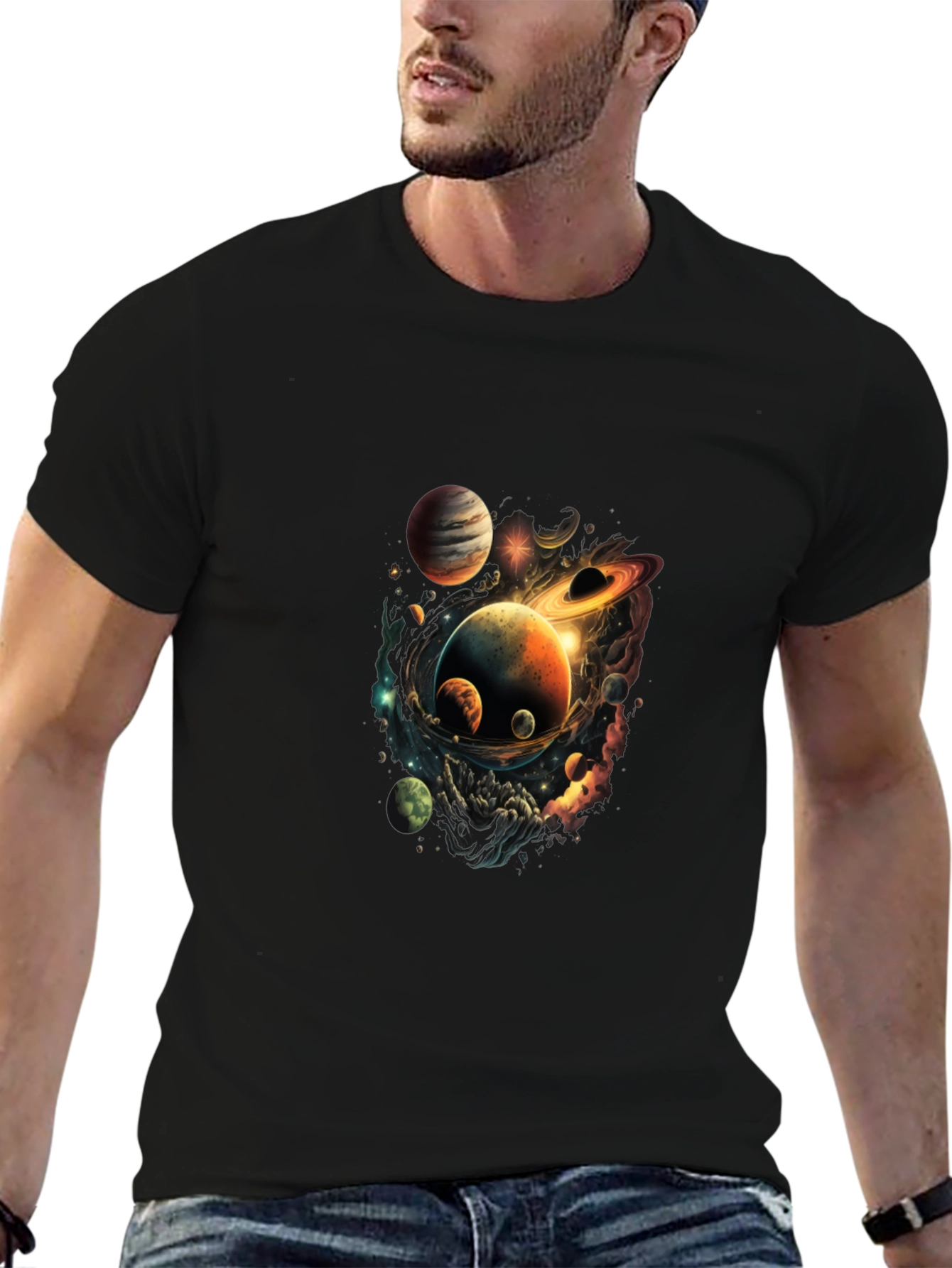 Cosmic Planets Graphic Black T-Shirt