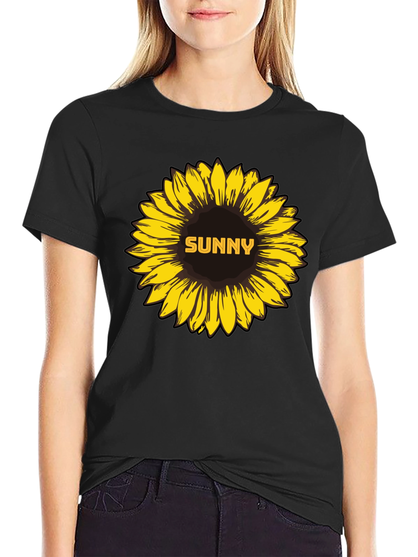 Sunny Sunflower Graphic Tee - Stylish Black T-Shirt