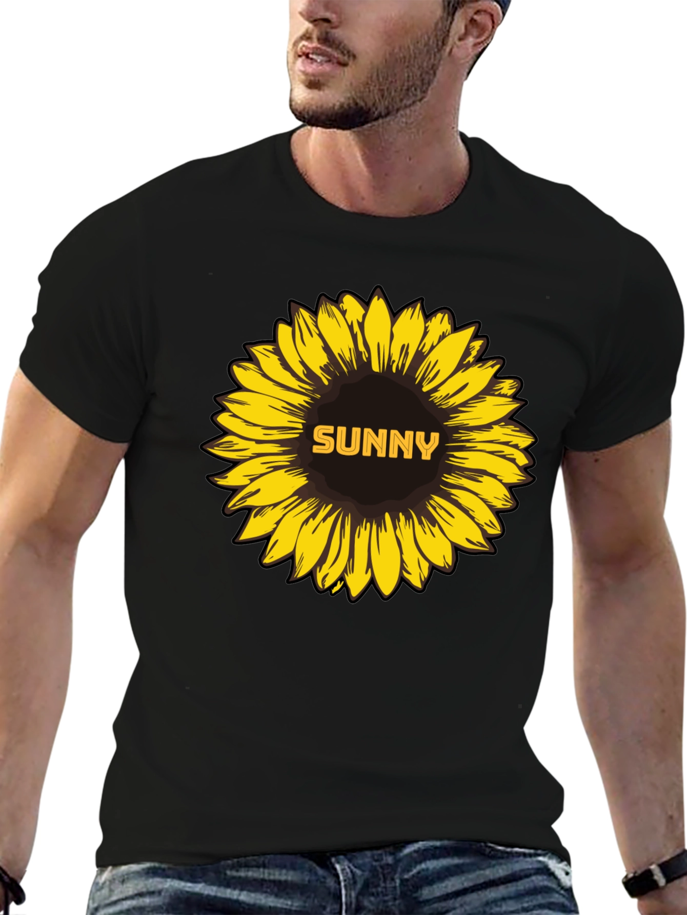 Sunny Sunflower Graphic Tee - Stylish Black T-Shirt