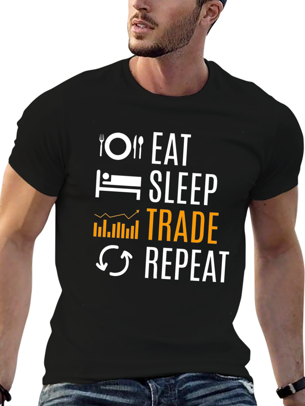 Eat Sleep Trade Repeat Black T-Shirt