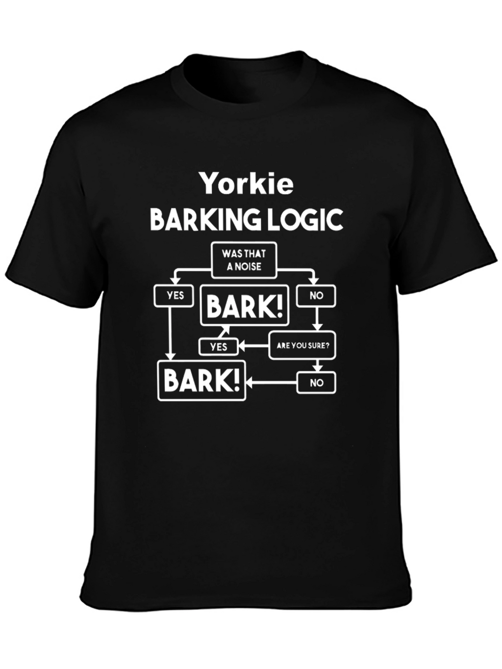 Yorkie Barking Logic Black T-Shirt Funny Dog Tee
