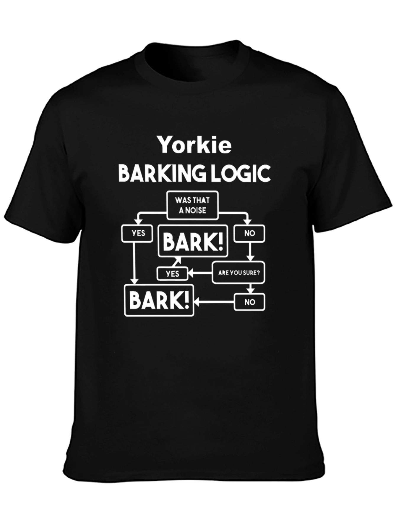 Yorkie Barking Logic Black T-Shirt Funny Dog Tee