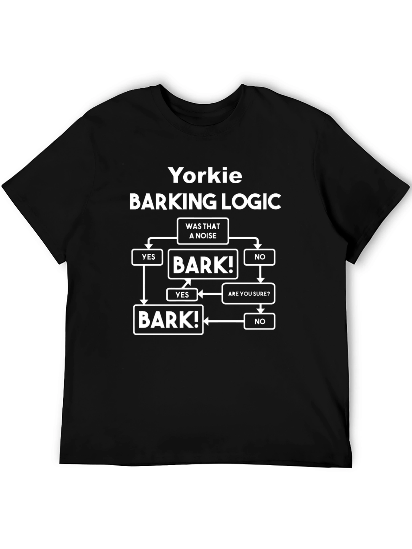 Yorkie Barking Logic Black T-Shirt Funny Dog Tee