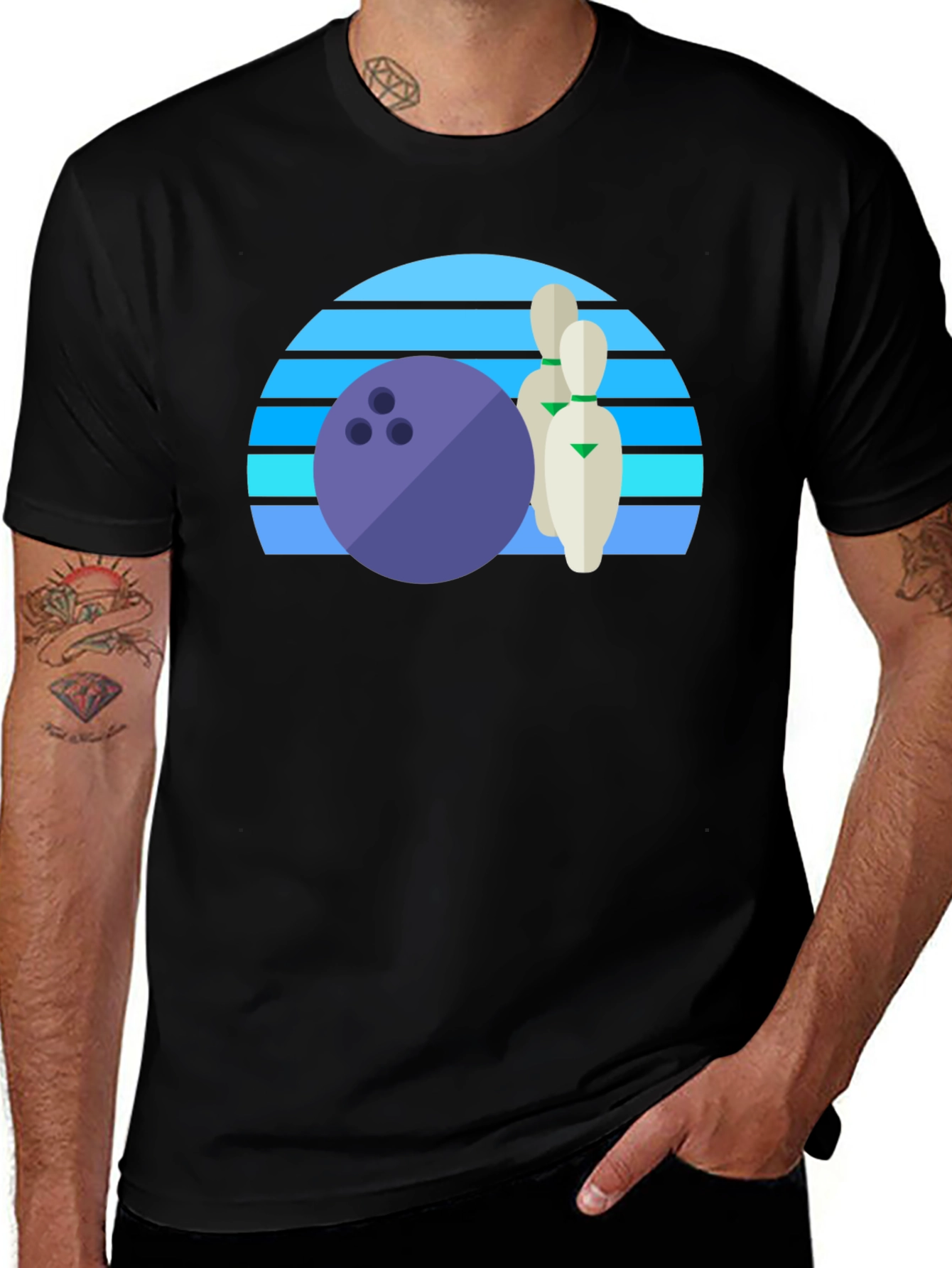 Retro Bowling Ball and Pins Graphic Tee