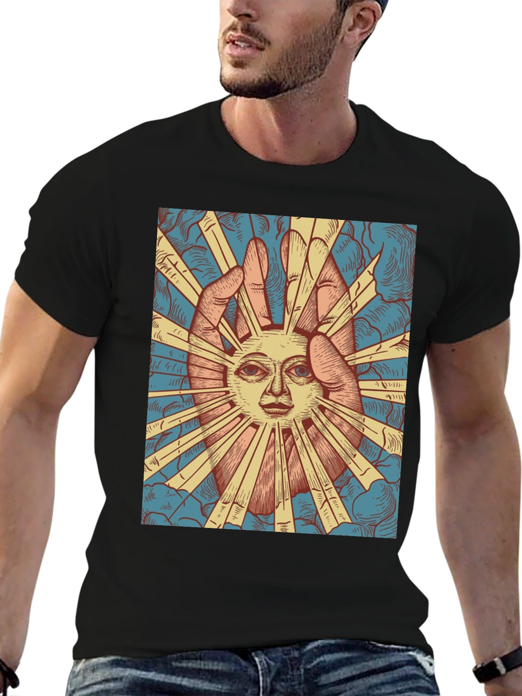 Sun Face Graphic Tee - Black