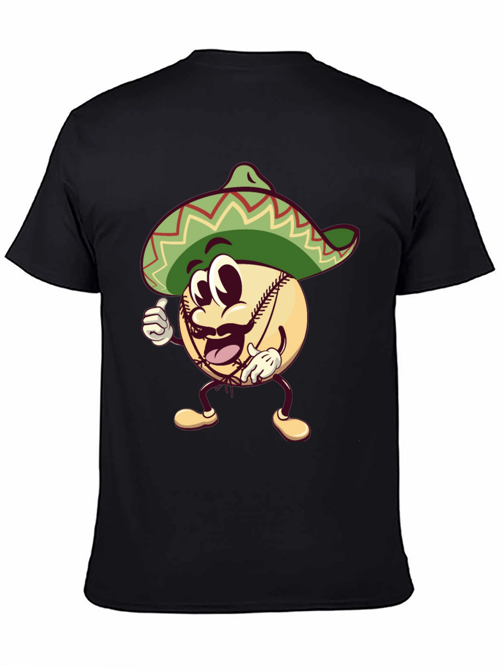 Baseball Man Sombrero Black T-Shirt