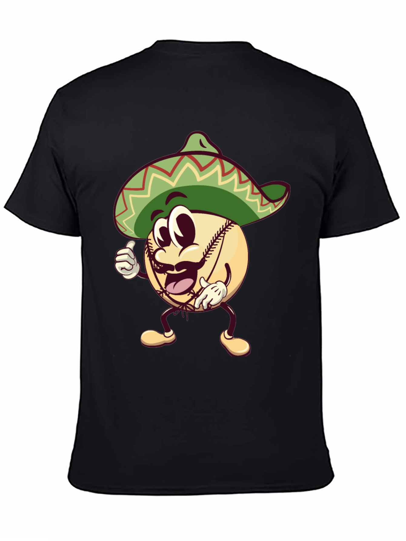 Baseball Man Sombrero Black T-Shirt