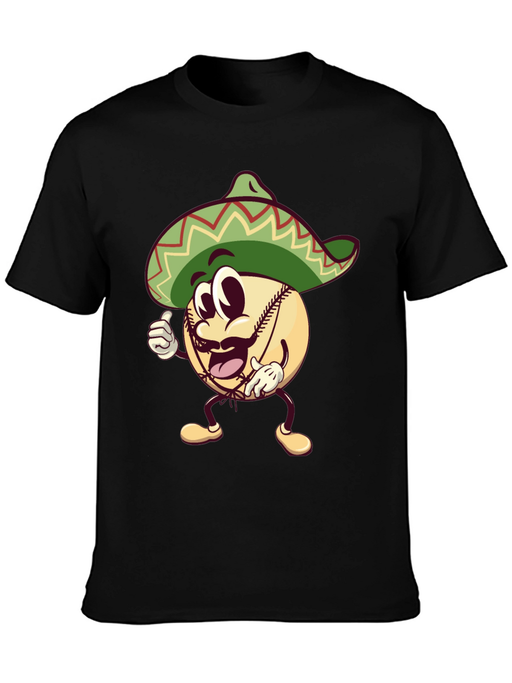 Baseball Man Sombrero Black T-Shirt