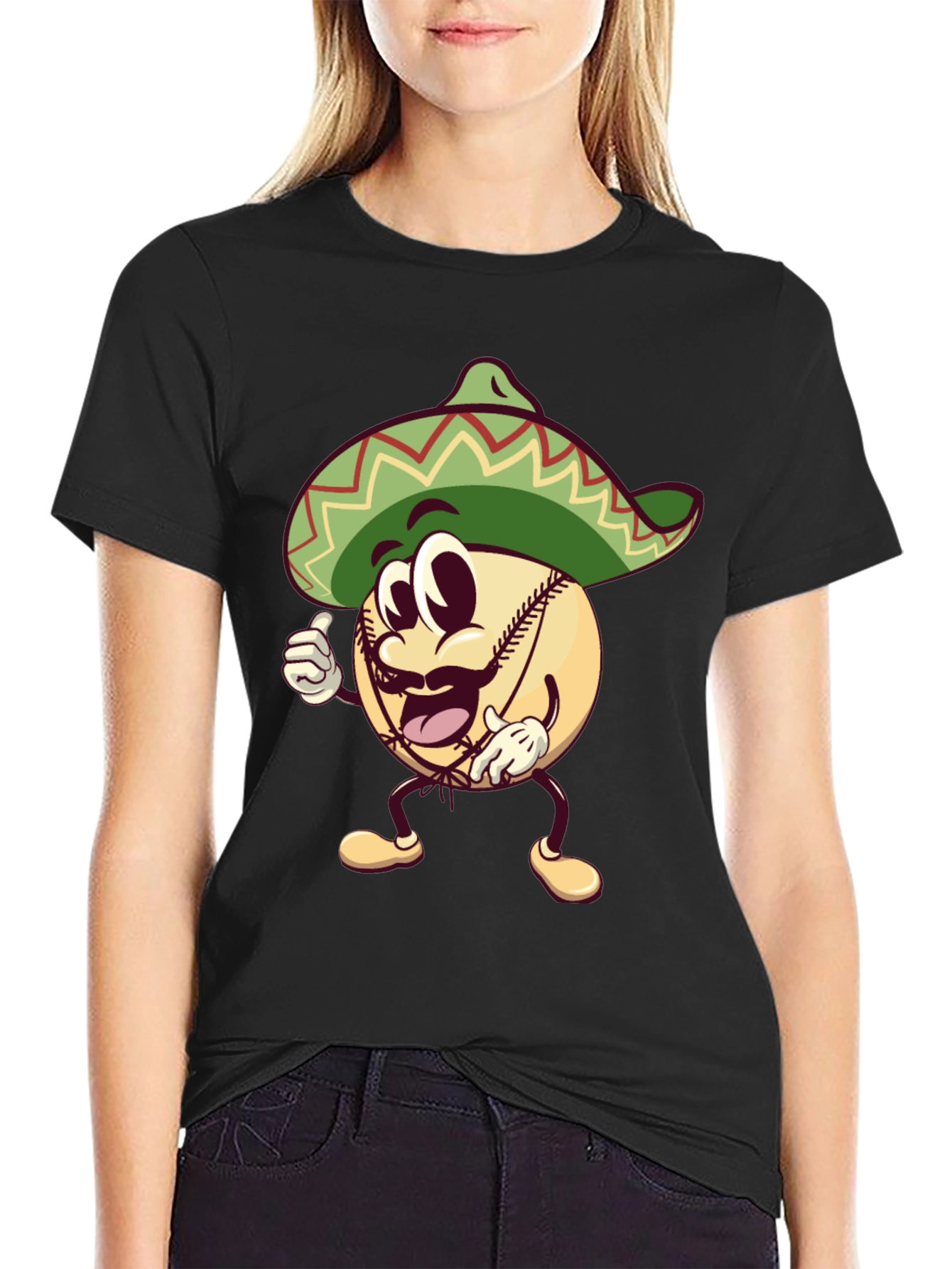 Baseball Man Sombrero Black T-Shirt