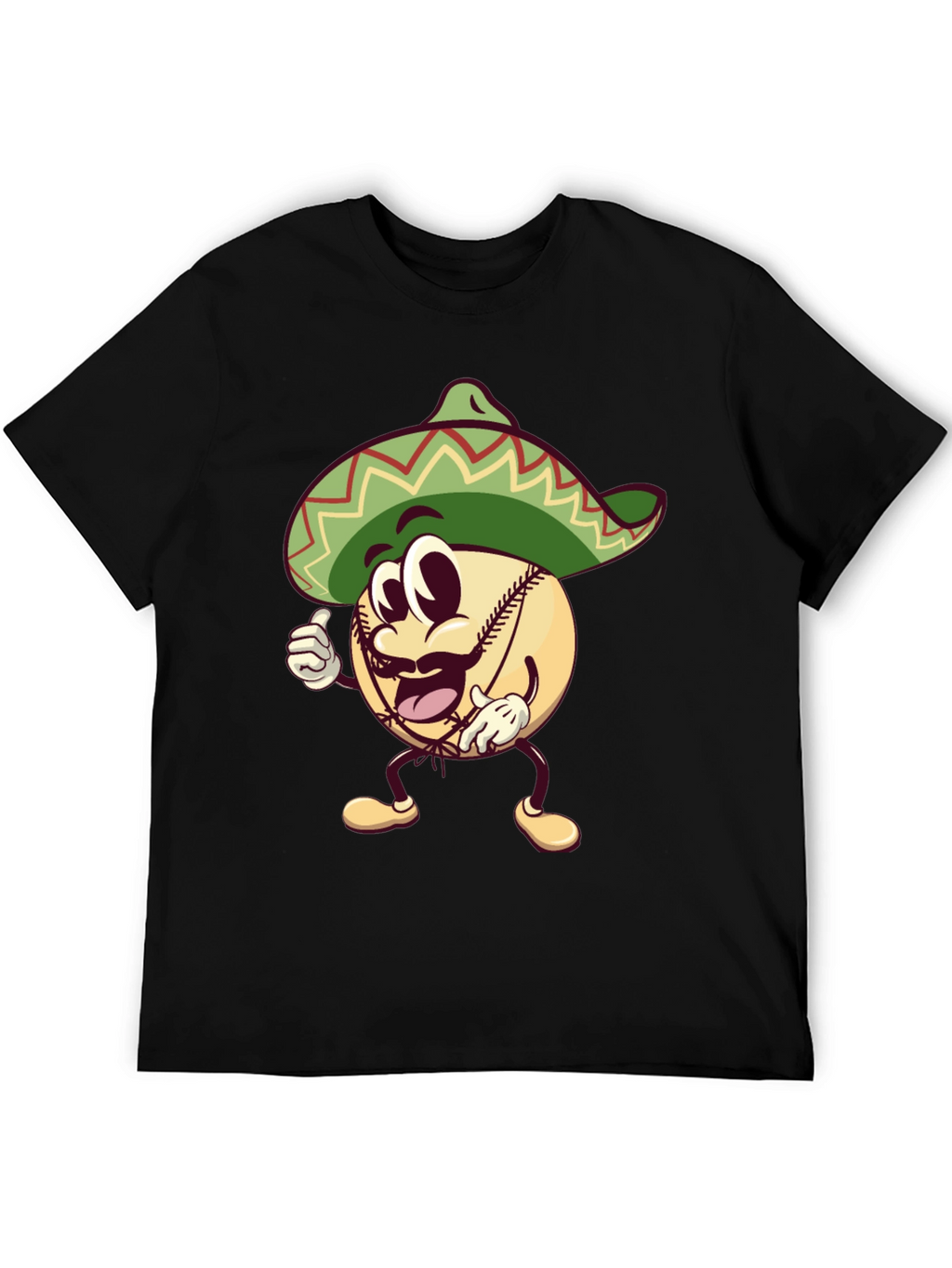 Baseball Man Sombrero Black T-Shirt
