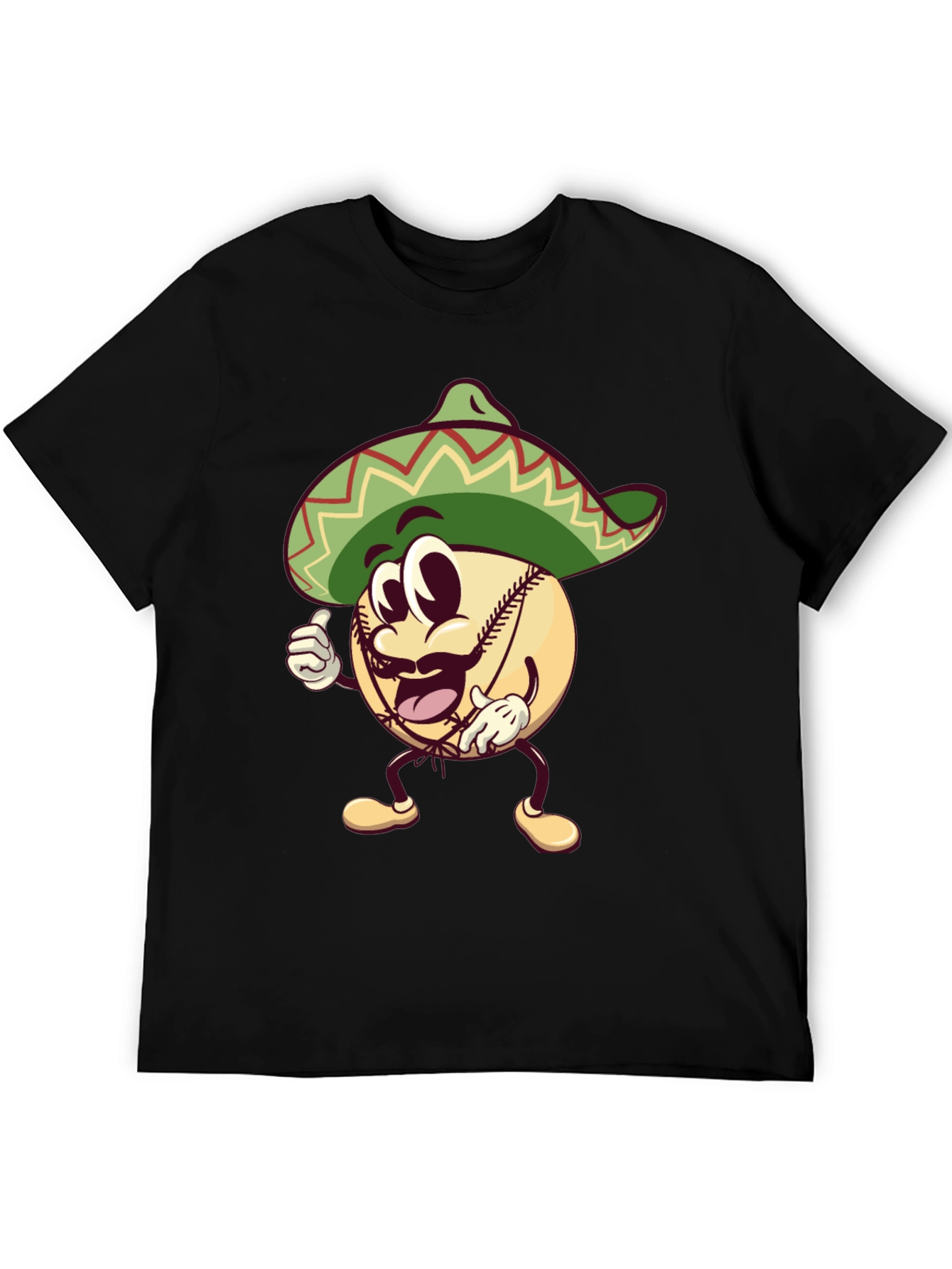 Baseball Man Sombrero Black T-Shirt
