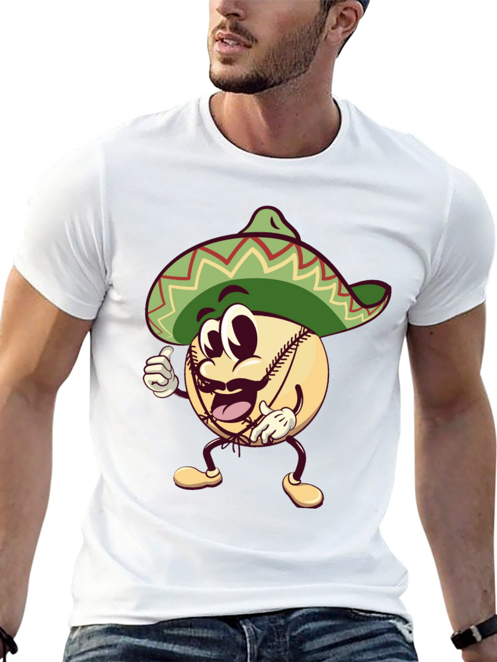 Baseball Man Sombrero Black T-Shirt