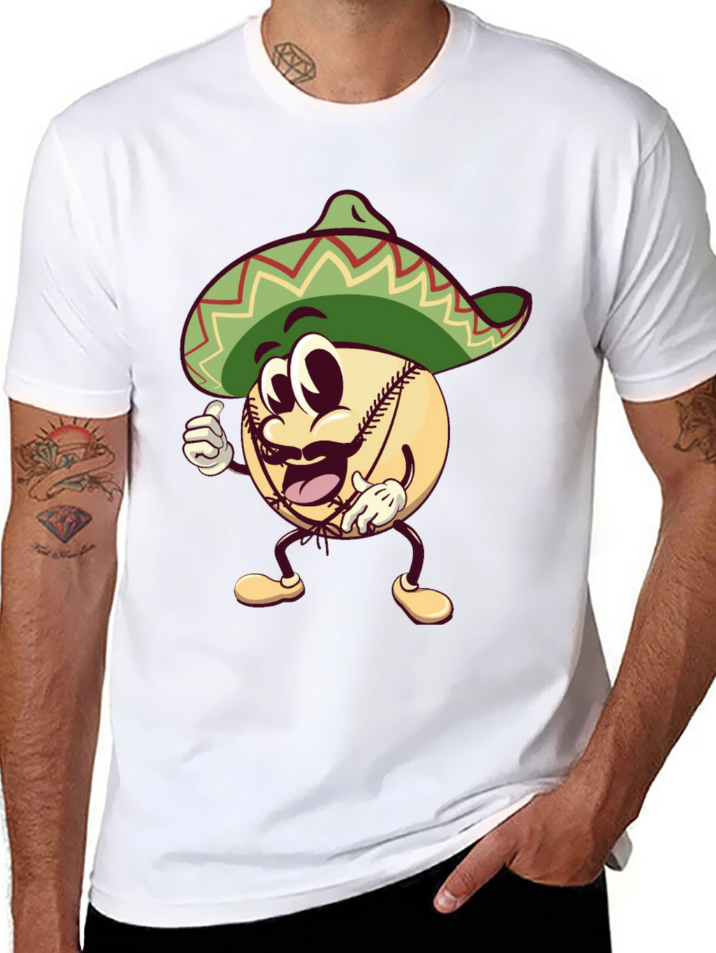 Baseball Man Sombrero Black T-Shirt