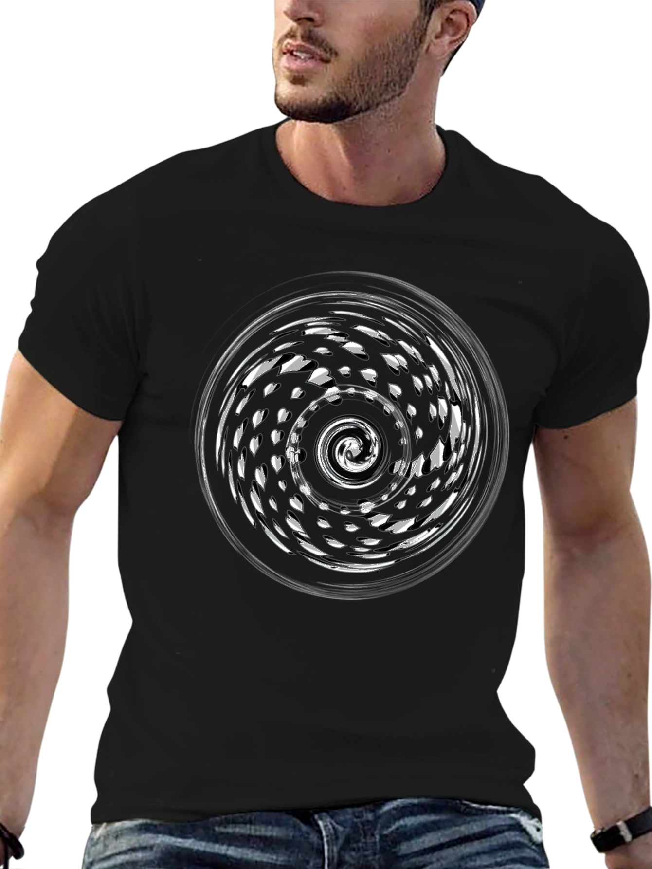 Abstract Spiral Graphic Print Black T-Shirt