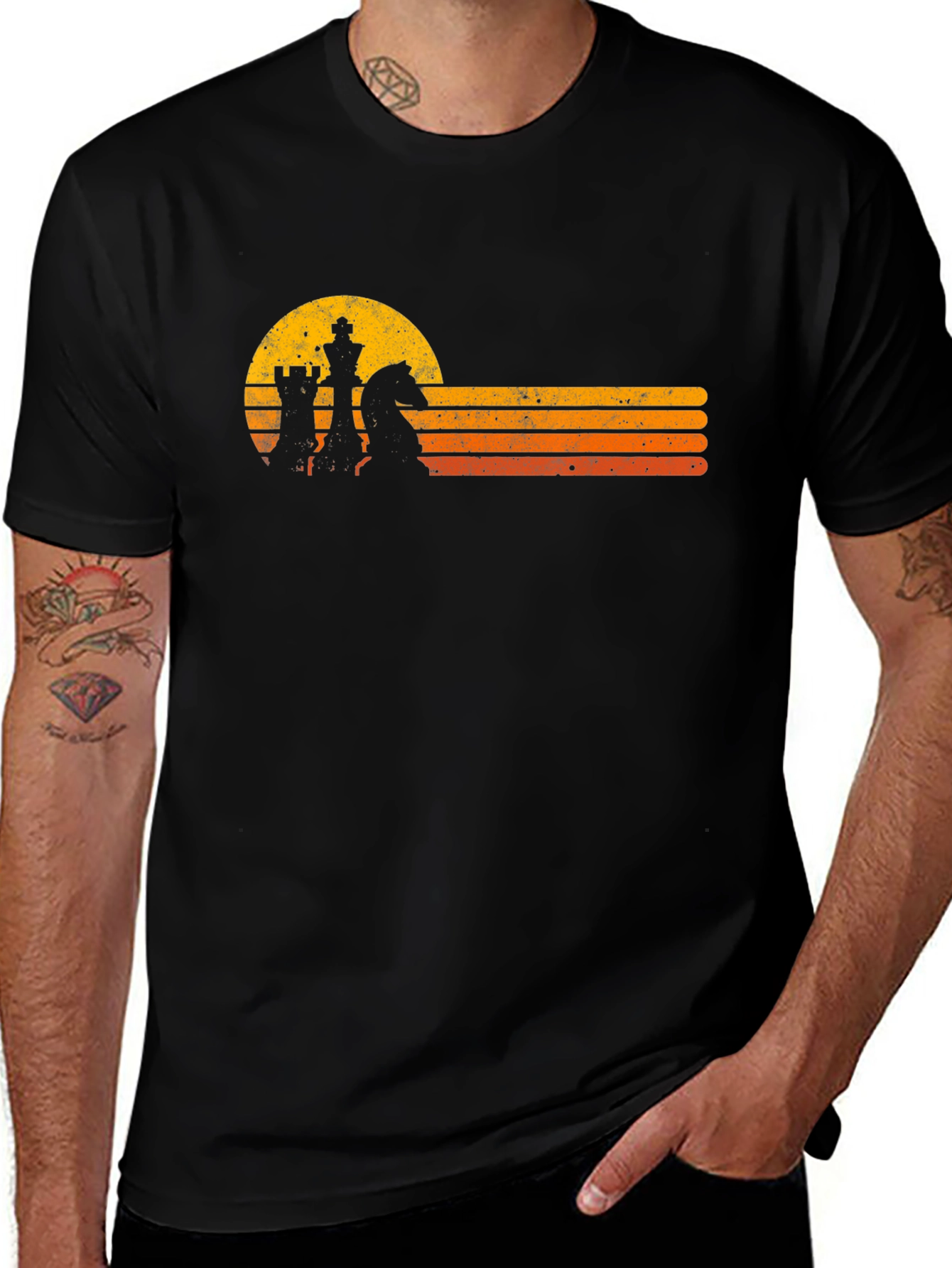 Retro Chess Sunset Graphic T-Shirt