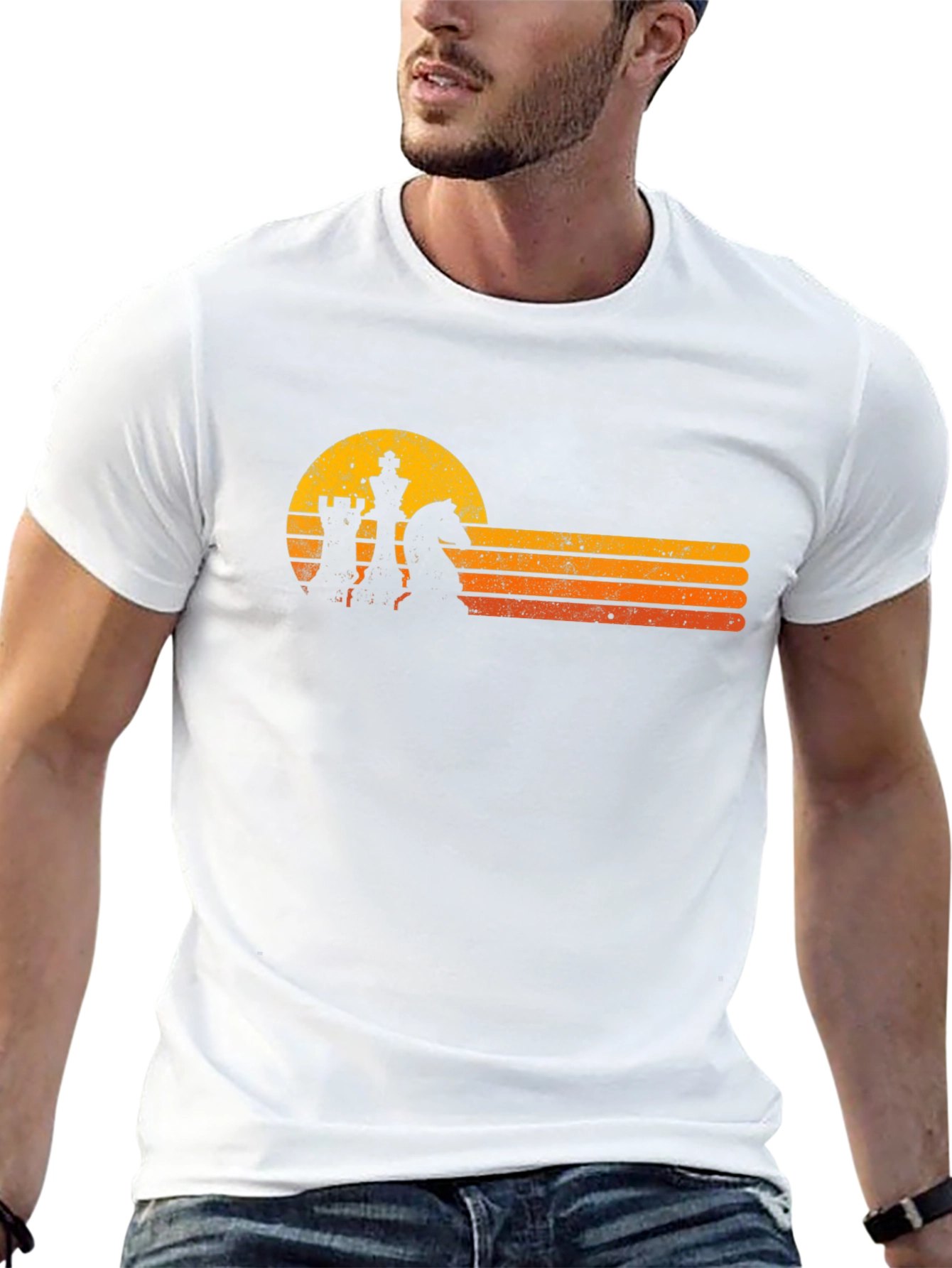 Retro Chess Sunset Graphic T-Shirt