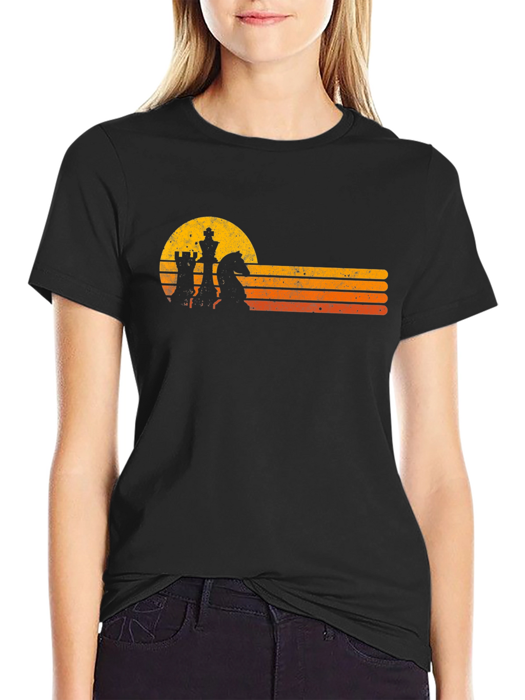 Retro Chess Sunset Graphic T-Shirt