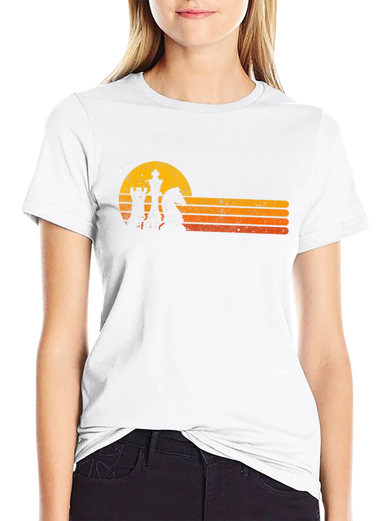 Retro Chess Sunset Graphic T-Shirt