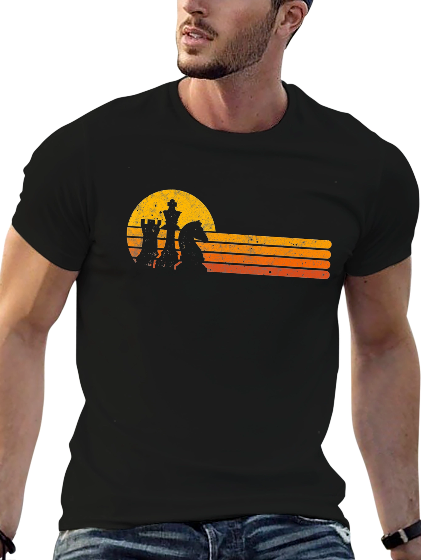 Retro Chess Sunset Graphic T-Shirt