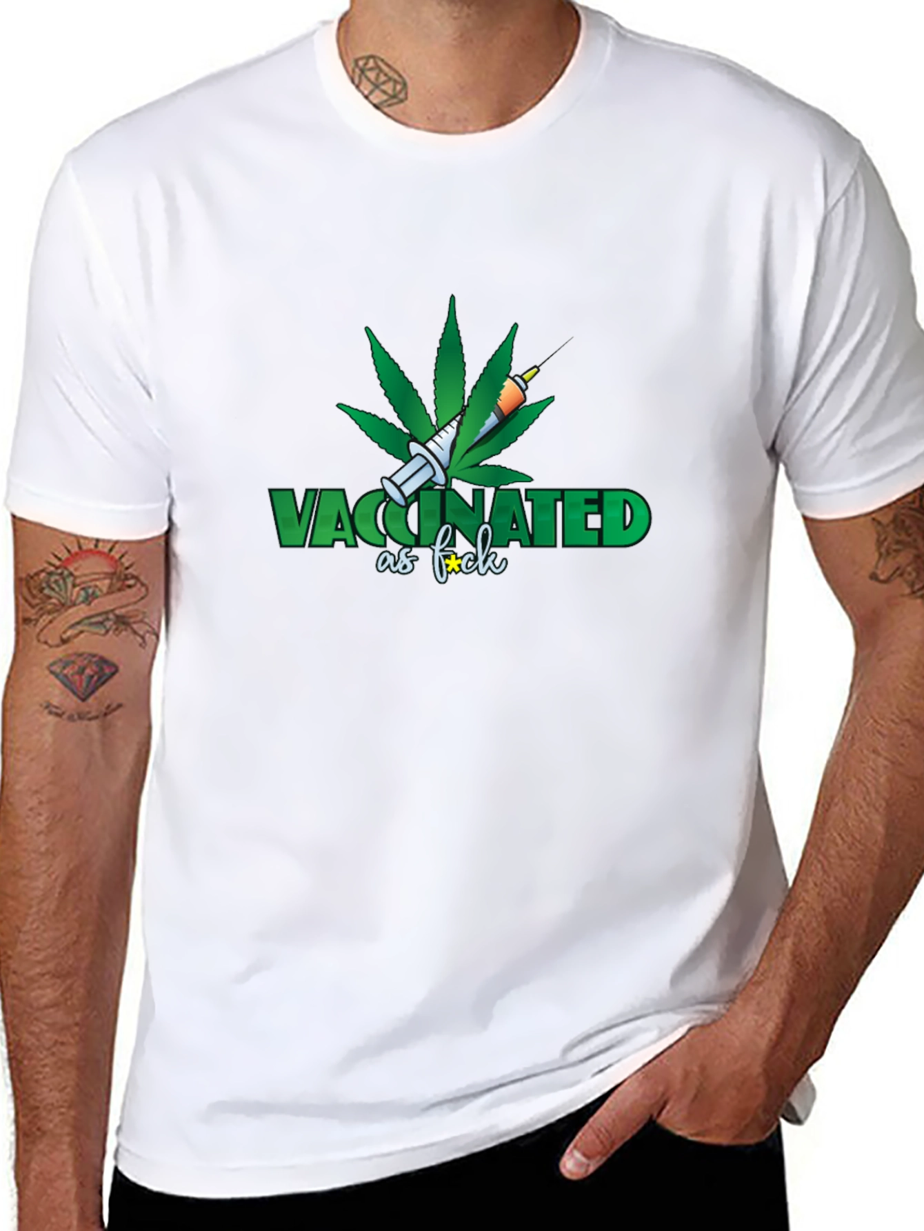 Vaccinated as F*ck T-Shirt - Marijuana Leaf