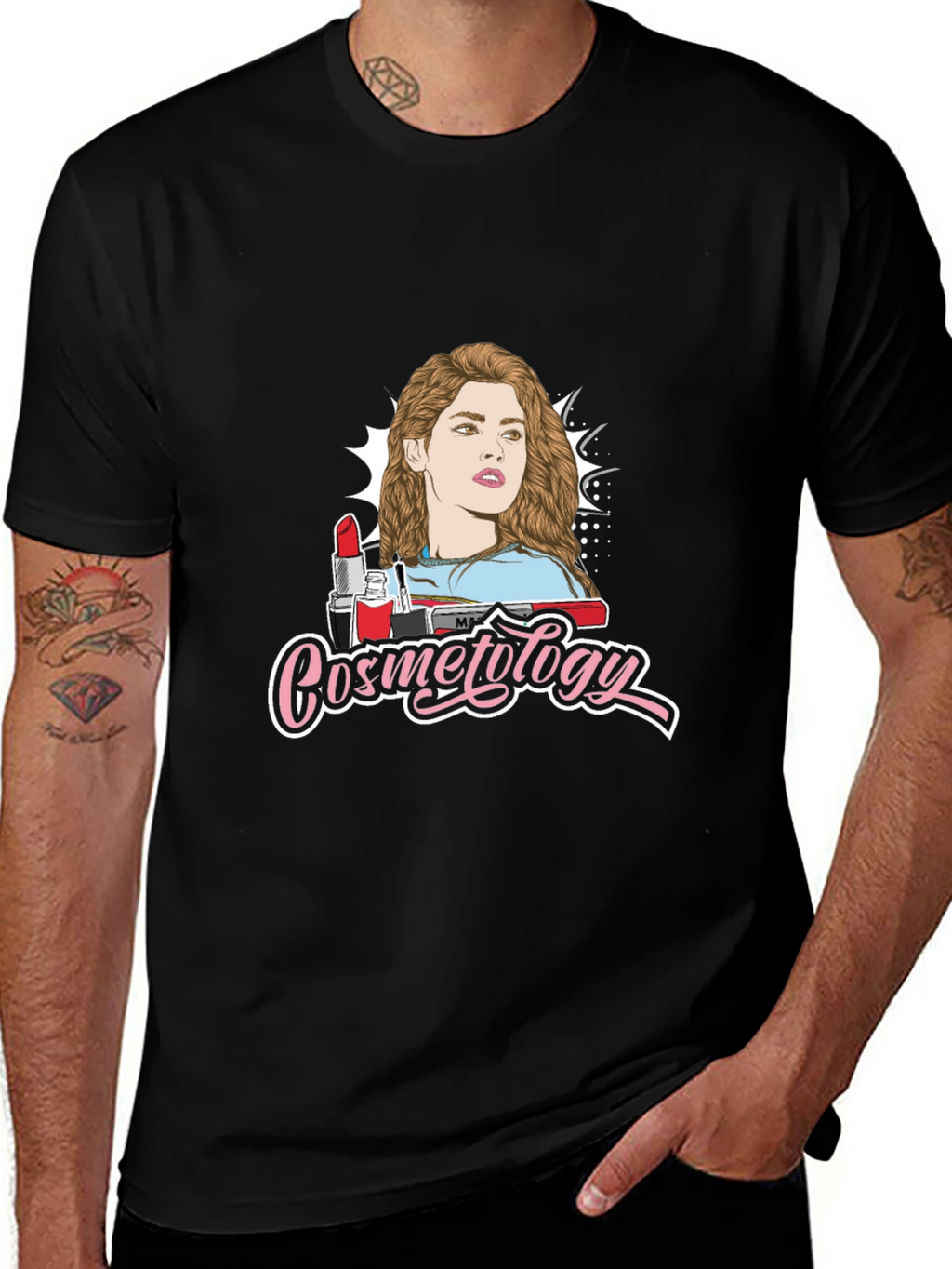 Cosmetology Graphic Print Black T-Shirt
