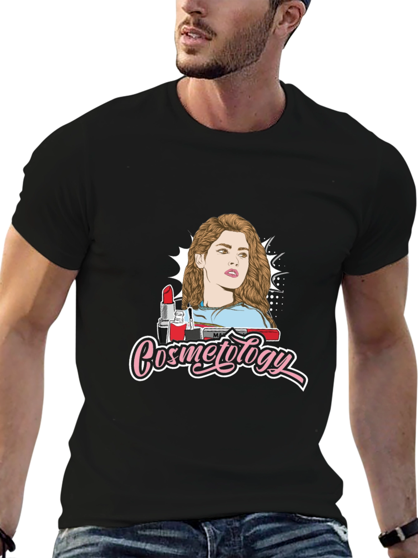 Cosmetology Graphic Print Black T-Shirt