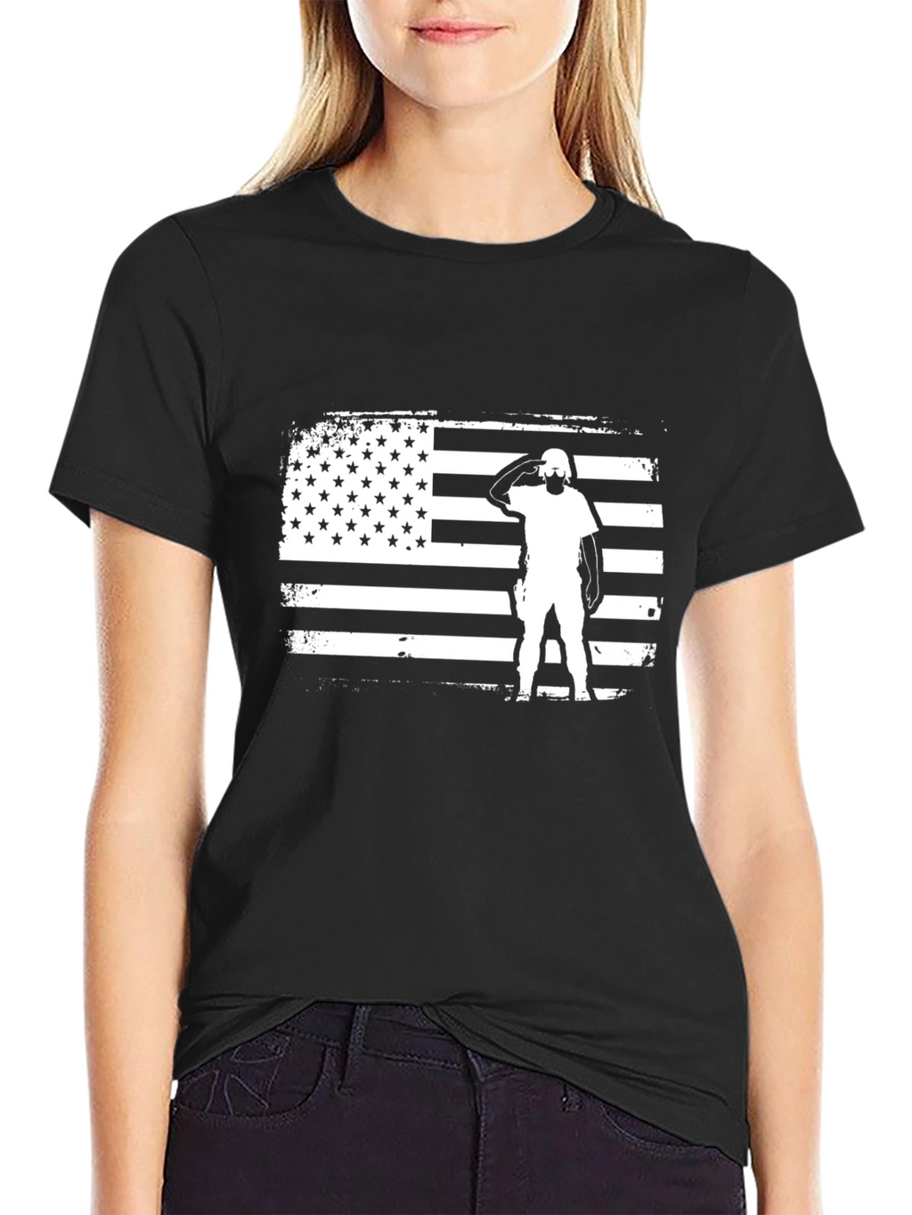 Patriotic American Flag Saluting Soldier Graphic Tee