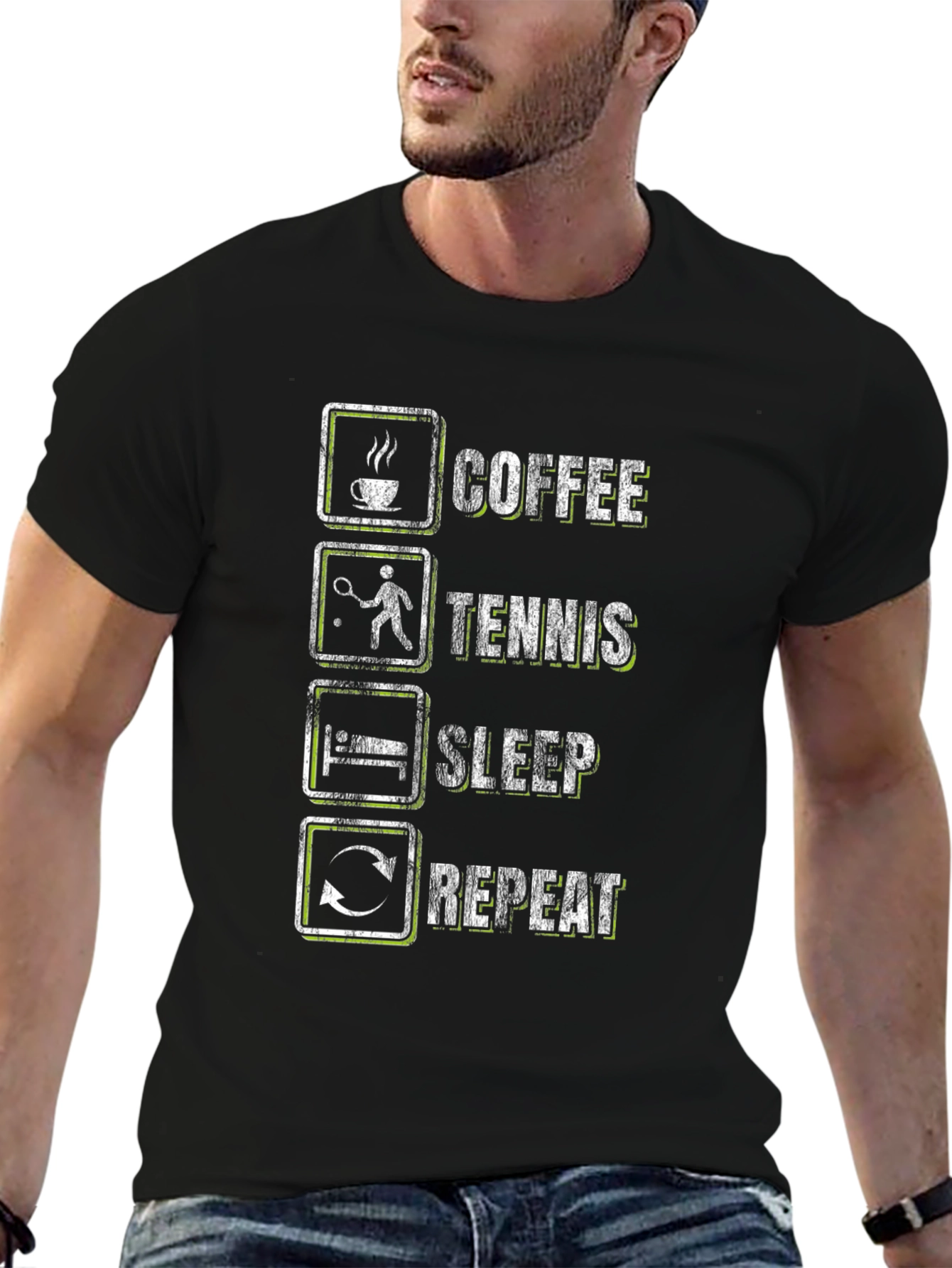 Coffee Tennis Sleep Repeat Graphic Tee