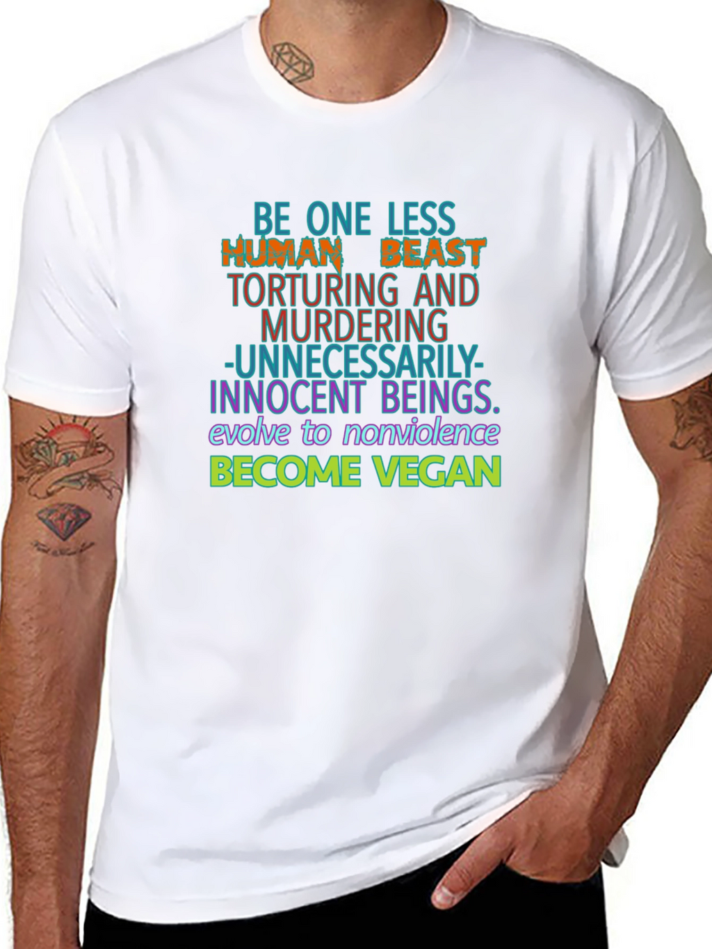 Vegan Graphic Tee - One Less Human Beast