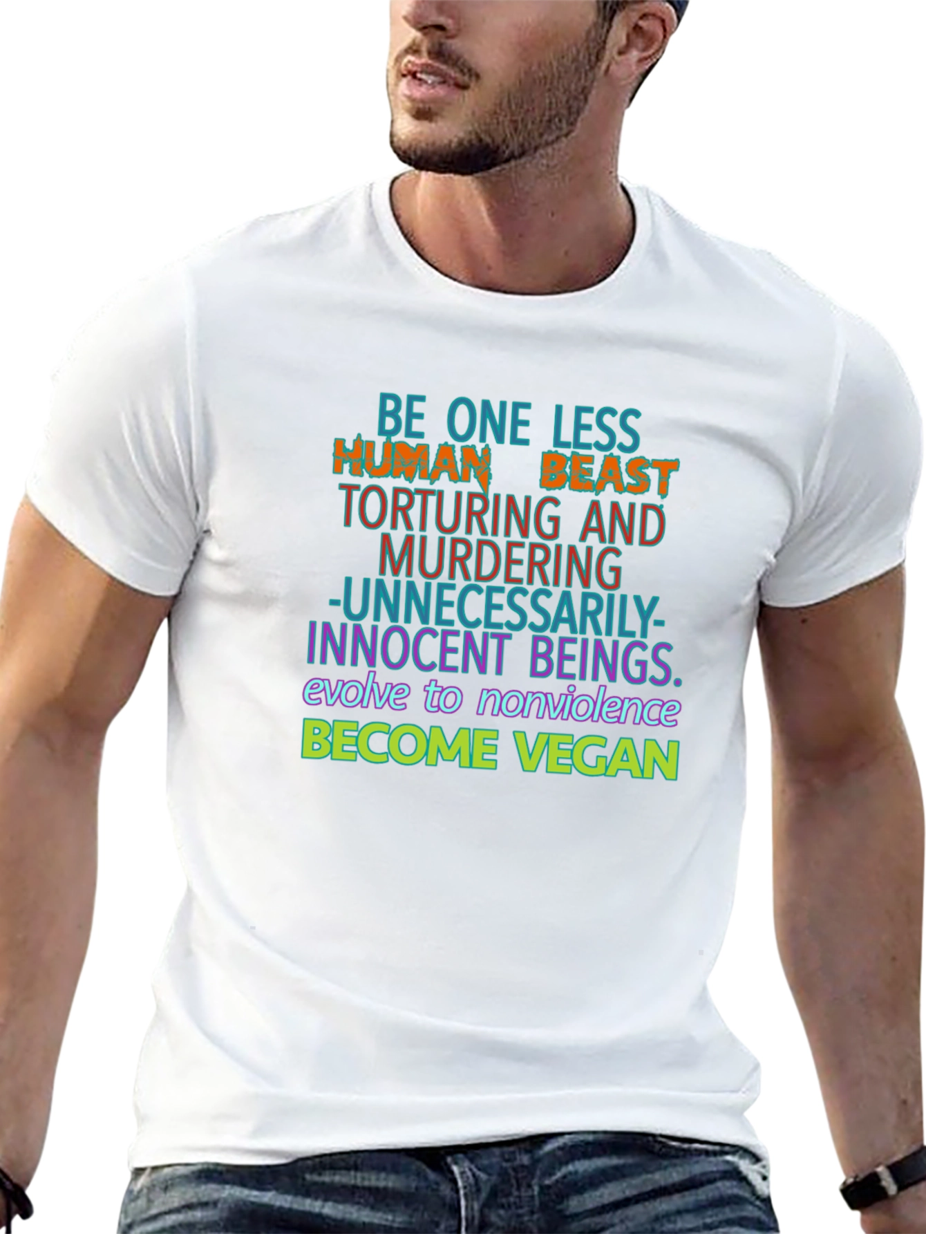 Vegan Graphic Tee - One Less Human Beast