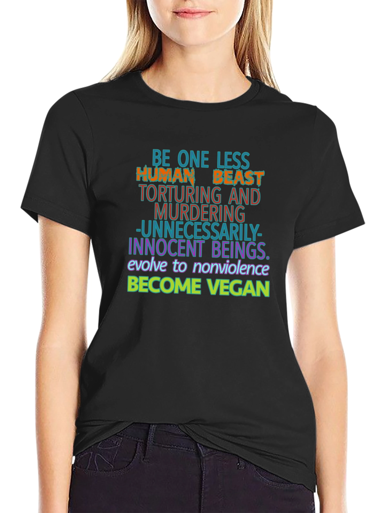 Vegan Graphic Tee - One Less Human Beast