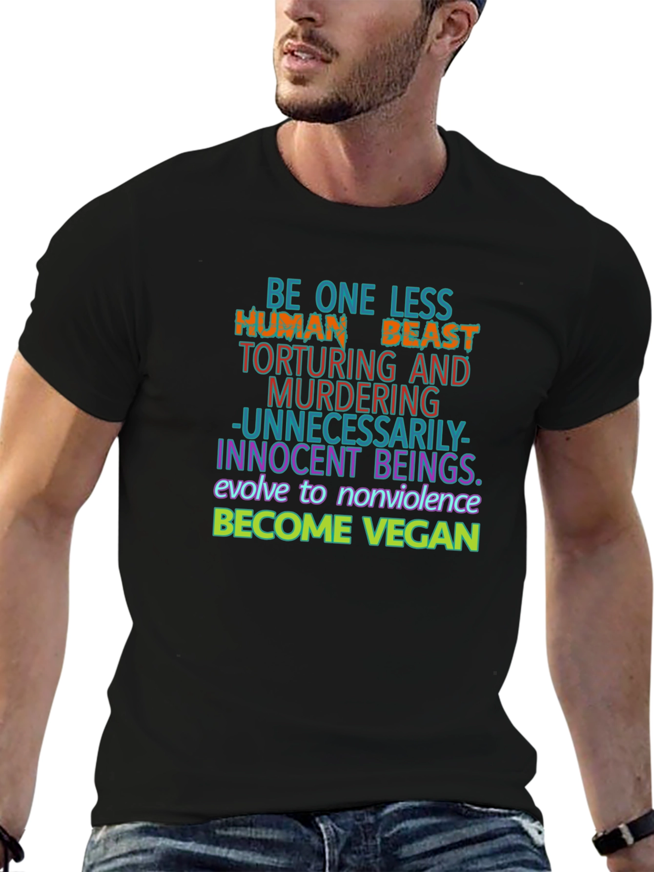 Vegan Graphic Tee - One Less Human Beast