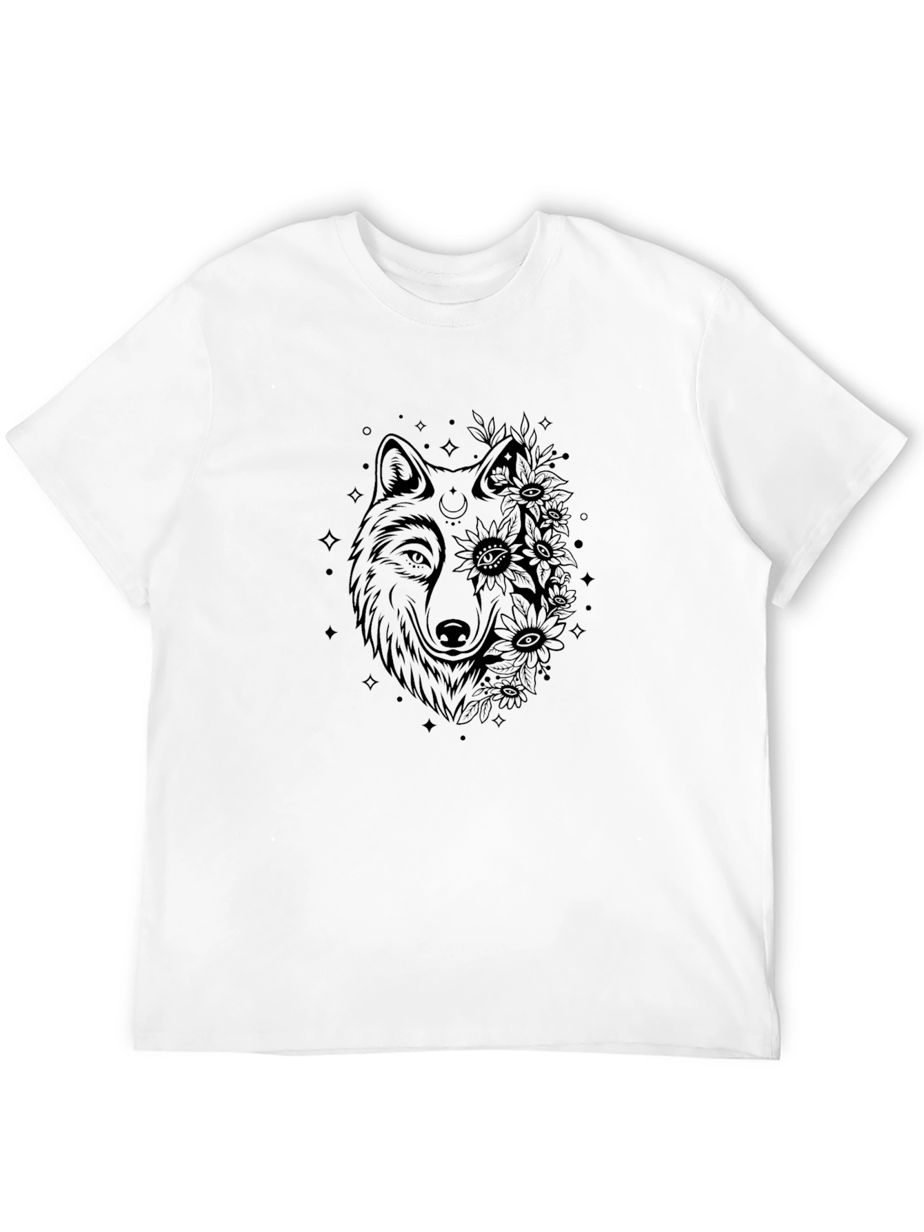 Wolf & Flowers Graphic Tee - Black Cotton Blend