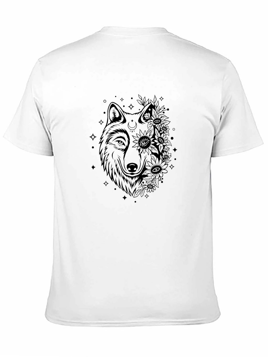 Wolf & Flowers Graphic Tee - Black Cotton Blend