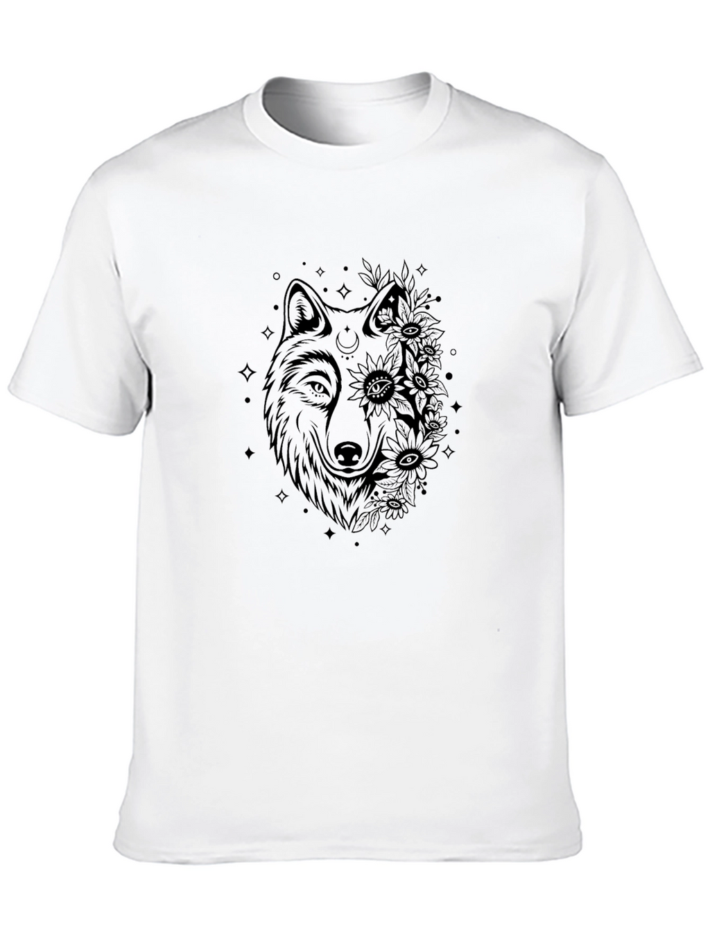 Wolf & Flowers Graphic Tee - Black Cotton Blend