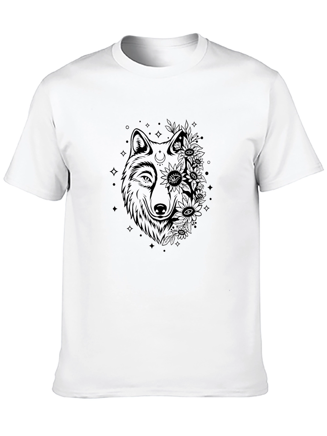 Wolf & Flowers Graphic Tee - Black Cotton Blend