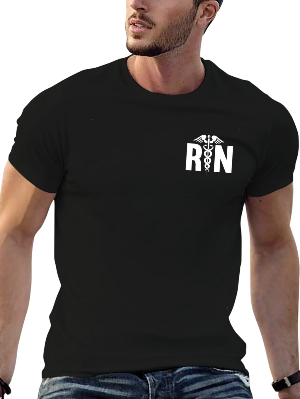 RN Caduceus Symbol Black T-Shirt - Registered Nurse Apparel