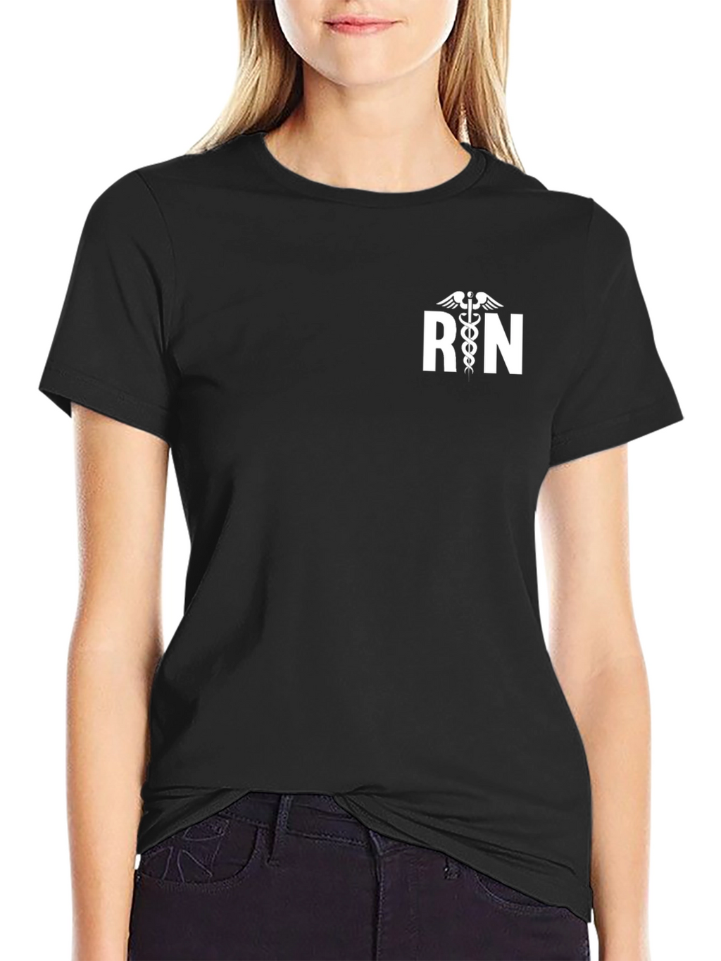 RN Caduceus Symbol Black T-Shirt - Registered Nurse Apparel