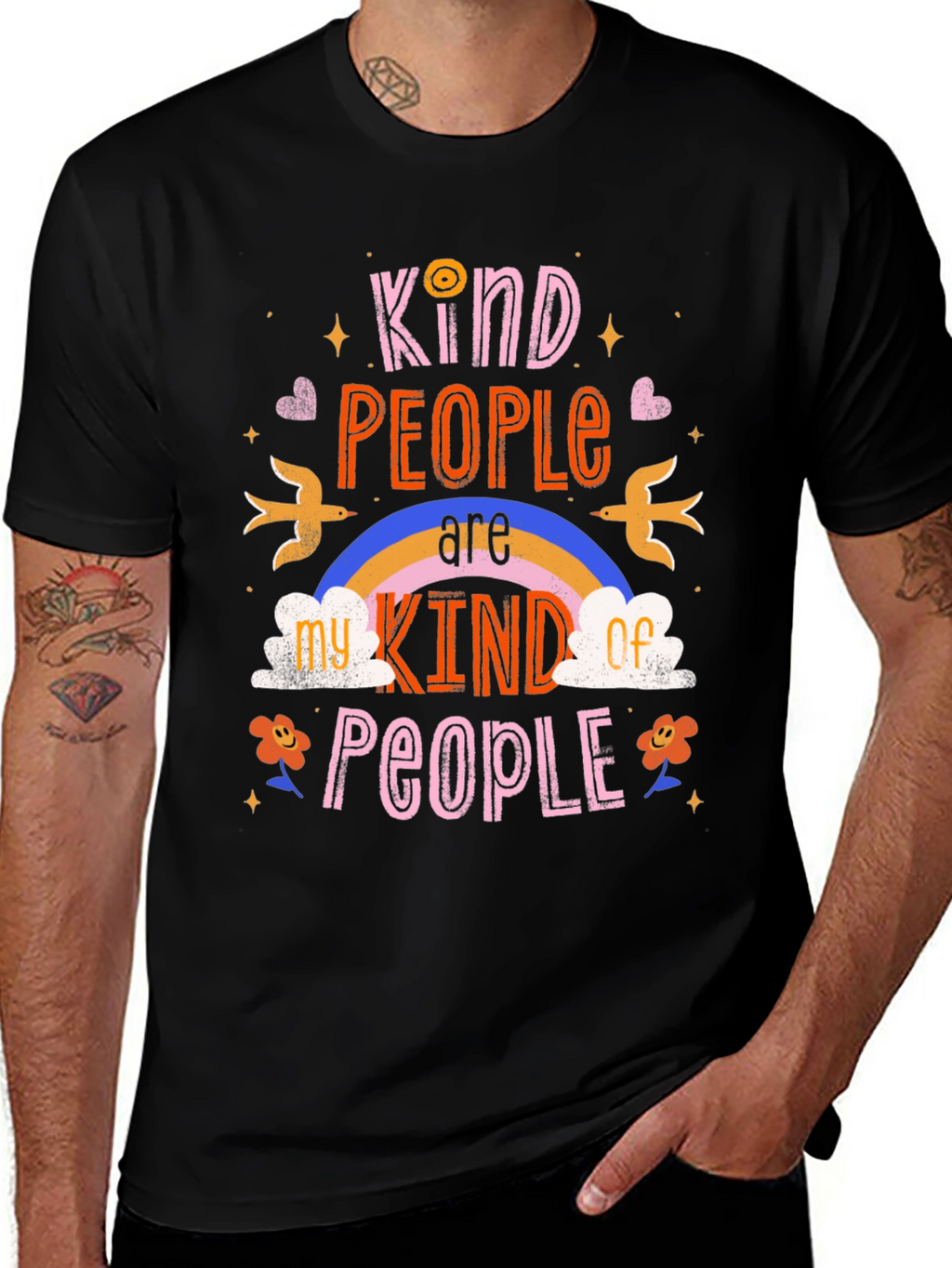 Kind People Graphic Tee - Black Cotton Shirt