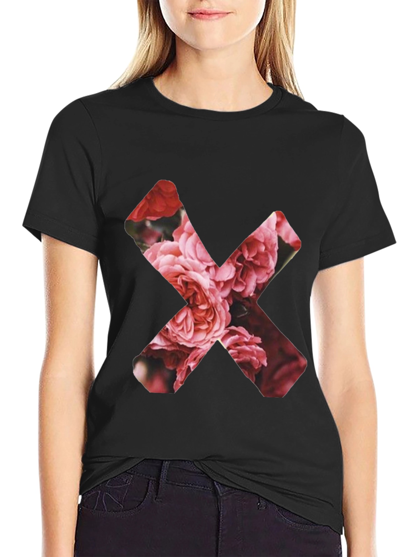 Floral X Graphic Black T-Shirt