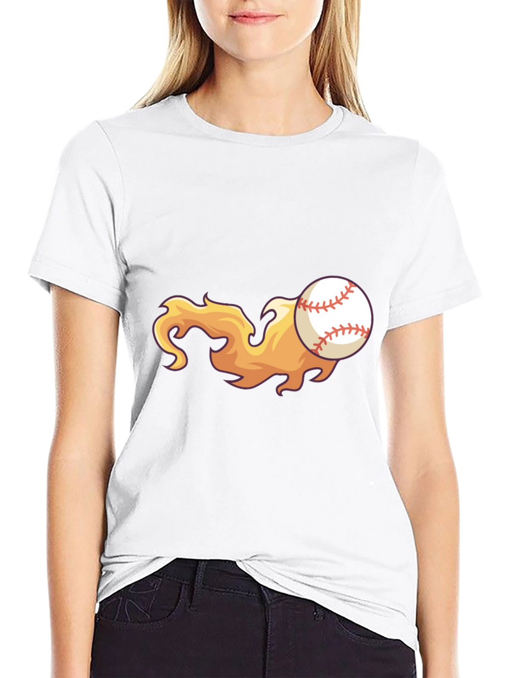 Flaming Baseball Graphic Tee - Black