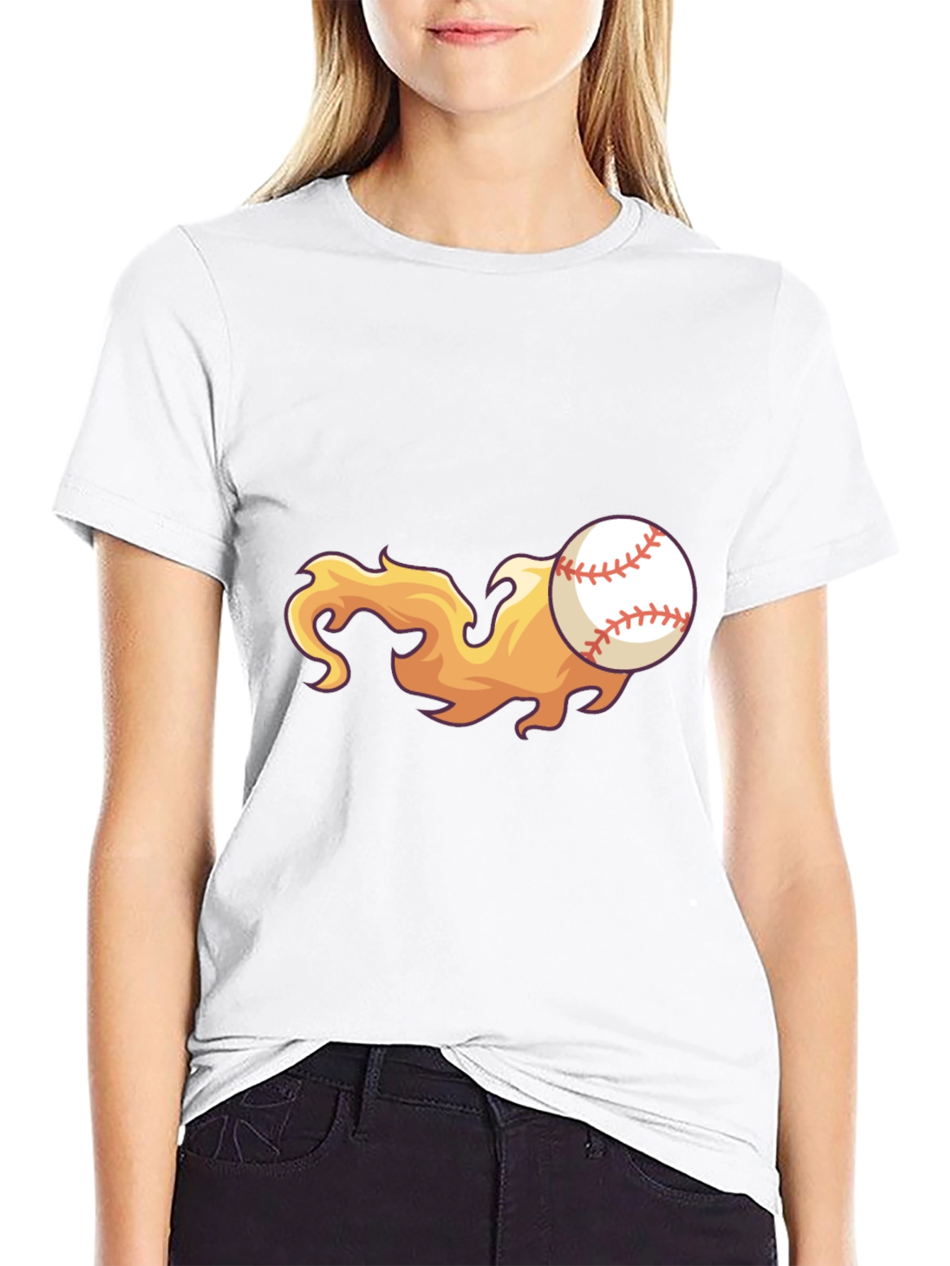 Flaming Baseball Graphic Tee - Black