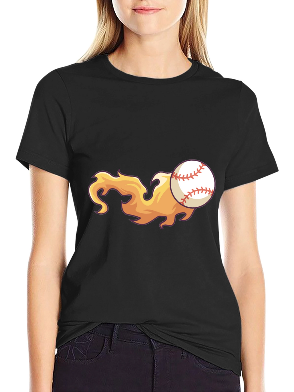Flaming Baseball Graphic Tee - Black