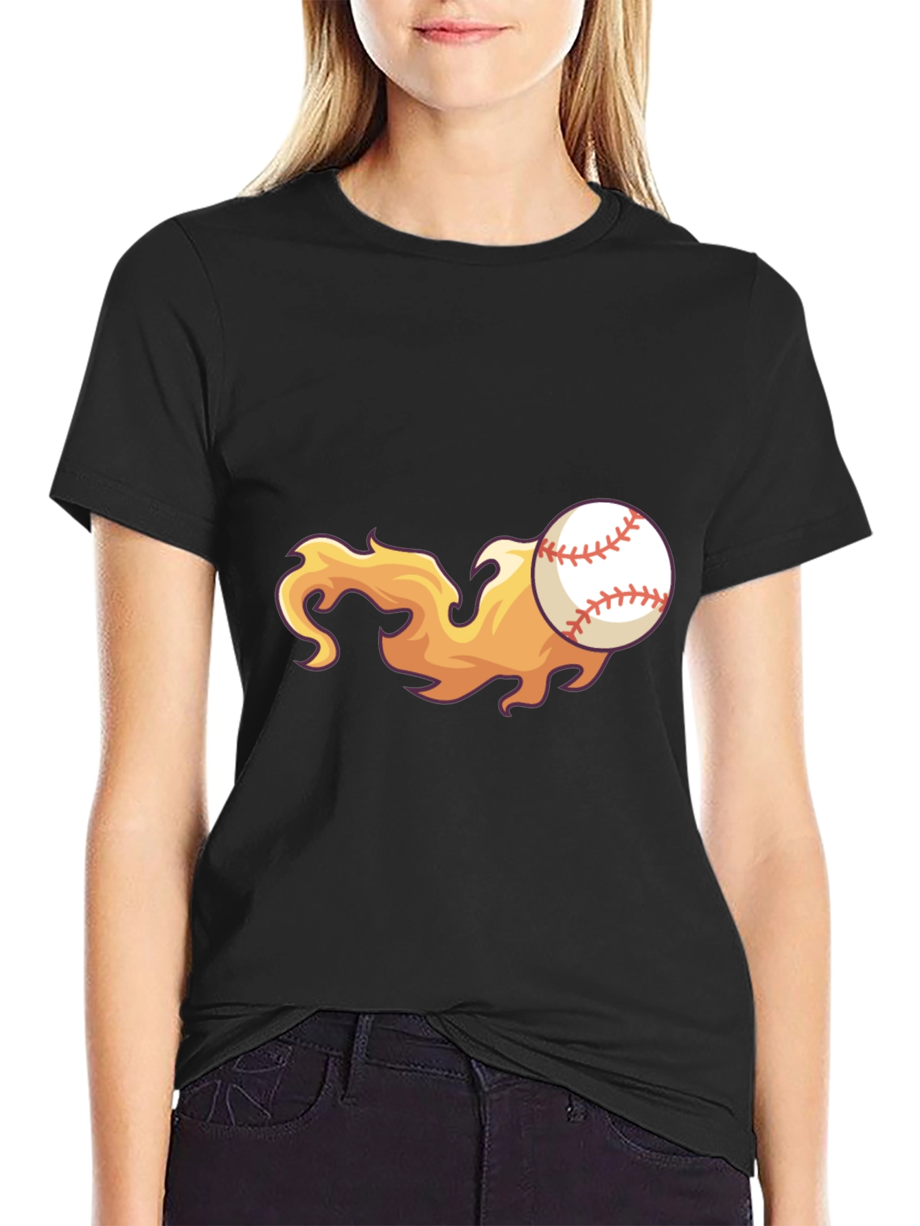 Flaming Baseball Graphic Tee - Black