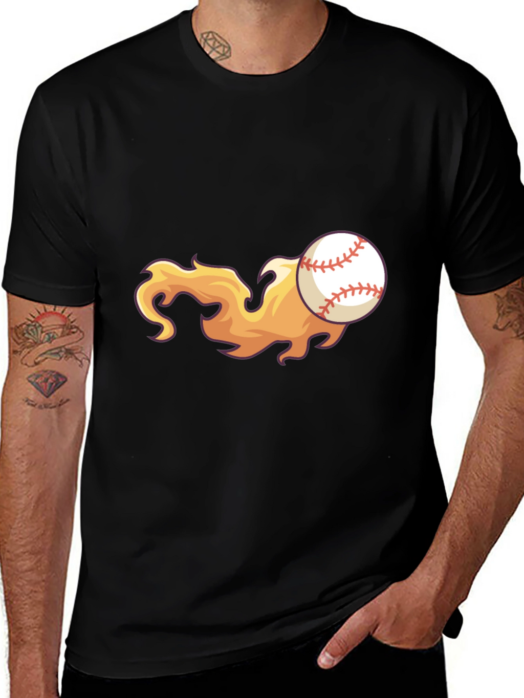 Flaming Baseball Graphic Tee - Black