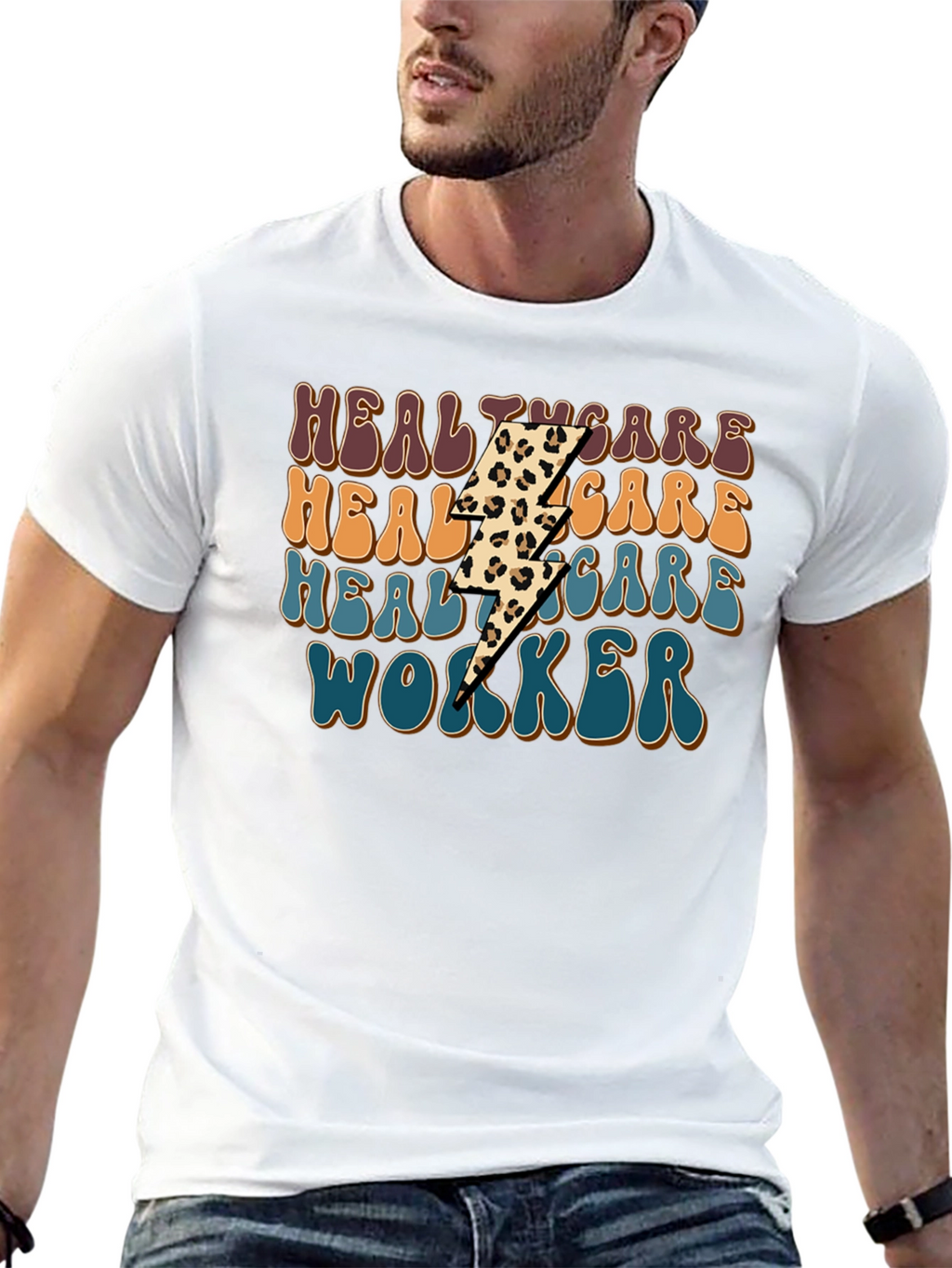 Healthcare Worker Leopard Lightning Bolt T-Shirt