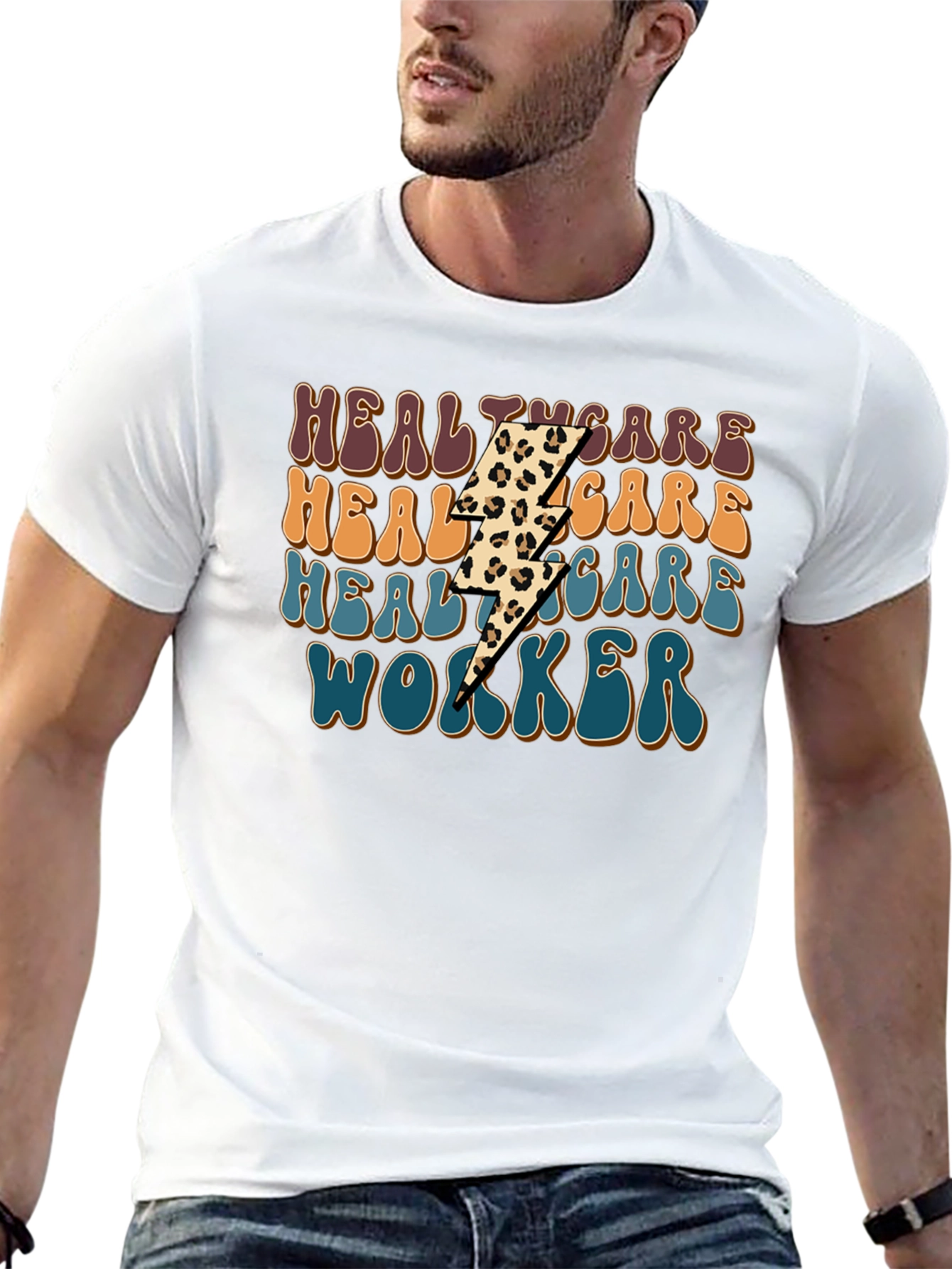Healthcare Worker Leopard Lightning Bolt T-Shirt