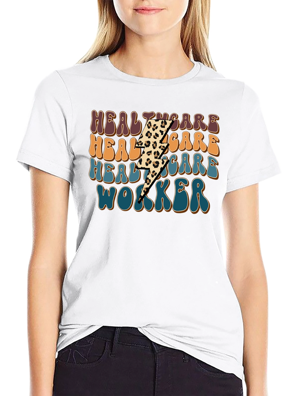 Healthcare Worker Leopard Lightning Bolt T-Shirt