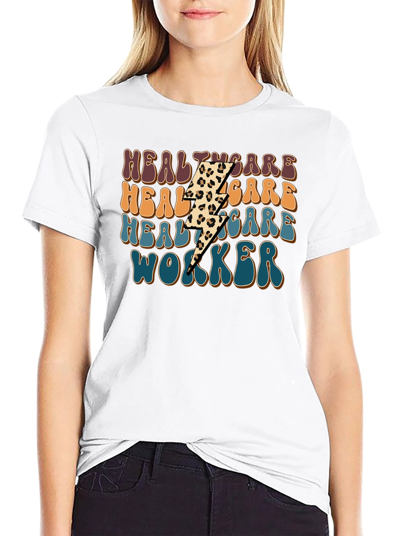 Healthcare Worker Leopard Lightning Bolt T-Shirt